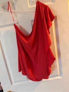Nine West coral One-Shoulder Ruffle Blouse